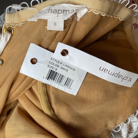 V. Chapman Candice Lace Scallop Hem Lace Up White Mini Dress Size 8 - Picture 7 of 8